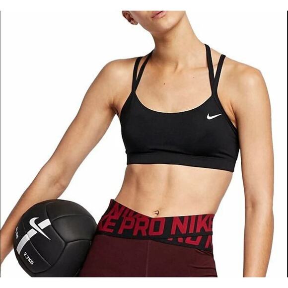 Nike Dri‑FIT Strappy Sports Bra Small Black Low Impact Removable Pads Swoosh - Picture 1 of 10